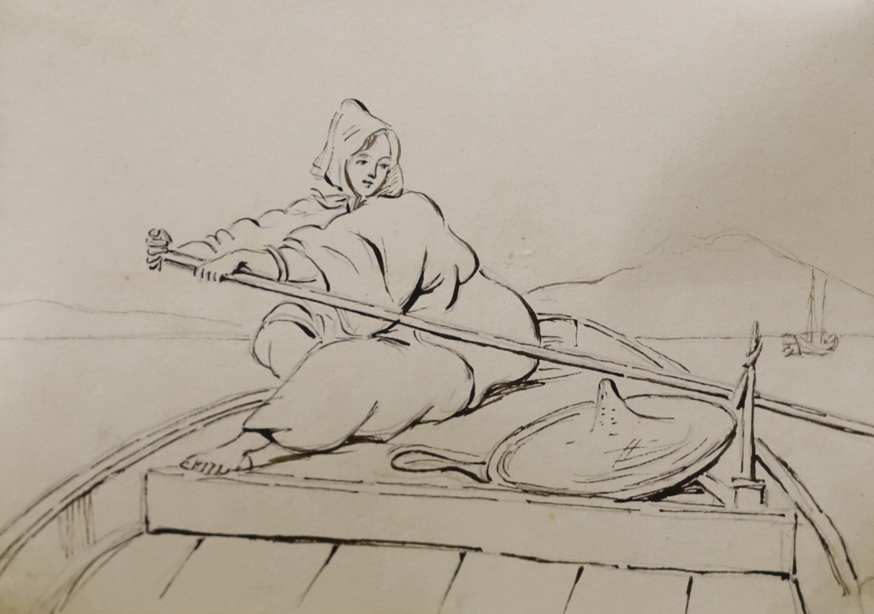 Manner of George Chinnery, three pen and ink drawings, Figure studies, largest 15 x 21cm, unframed